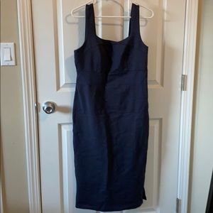 Stretch denim dress with side slit